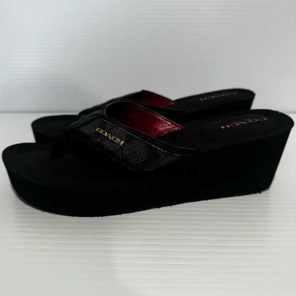 Coach Jolene Black Logo Platform Flip Flops Size 6.5 - Picture 6 of 12